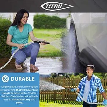 TITAN Garden Hose 200FT - 304 Stainless Steel Metal Water Hose, Flexible, Kink-Free, Lightweight, Durable, Crush Resistant Fittings, Easy to Coil, 500 PSI
