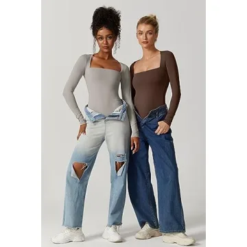 QINSEN Unique Square Neck Bodysuit for Women