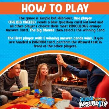 Kids Create Absurdity Funny Card-Game for Kids Family Game Night-Laugh Until You Cry- Stocking-Stuffer-for-Kids A Fun Fill in The Blank Card Game for Ages 6-12 Years Old.