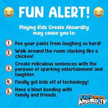 Kids Create Absurdity Funny Card-Game for Kids Family Game Night-Laugh Until You Cry- Stocking-Stuffer-for-Kids A Fun Fill in The Blank Card Game for Ages 6-12 Years Old.