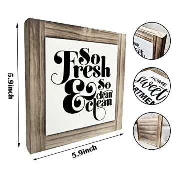 Funny Restroom Wood Plaque Sign, So Fresh So Clean, Box Wood Plaques Desk Décor 5.9×5.9×0.7inch, ...