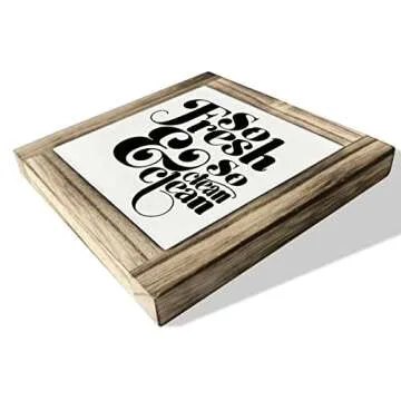 Funny Restroom Wood Plaque Sign, So Fresh So Clean, Box Wood Plaques Desk Décor 5.9×5.9×0.7inch, Small Signs for Home Decor Shelf, Bathroom Décor, Children Restroom Wooden Decoration