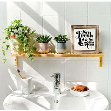 Funny Restroom Wood Plaque Sign, So Fresh So Clean, Box Wood Plaques Desk Décor 5.9×5.9×0.7inch, Small Signs for Home Decor Shelf, Bathroom Décor, Children Restroom Wooden Decoration