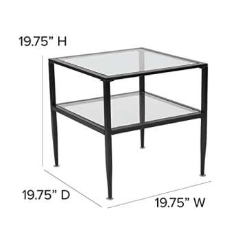 Flash Furniture Newport End Table with Glass Top and Metal Frame