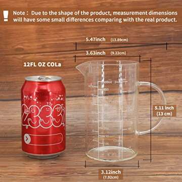 Newness Glass Measuring Cup with Handle, 500 ML (0.5 Liter, 2 Cup) Measuring Cup with Three Scales (OZ, Cup, ML/CC) and V-Shaped Spout, Measuring Beaker for Kitchen or Restaurant, Easy to Read