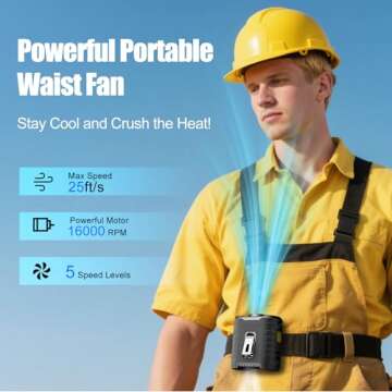 Upgraded Portable Waist Fan & Neck Fan, Up to 40H Runtime, 10000mAh Rechargeable Clip-On Belt Fan wi...