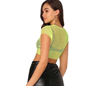SweatyRocks Women's Sexy Fishnet Sheer Short Sleeve Blouse See Through Mesh Crop Top Green M