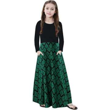 KYMIDY Girls Maxi Dress – Casual Long Sleeve Floral Dress with Pockets 6-14 Years