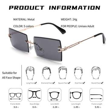 Pro Acme Rimless Rectangle Sunglasses for UV400 Protection