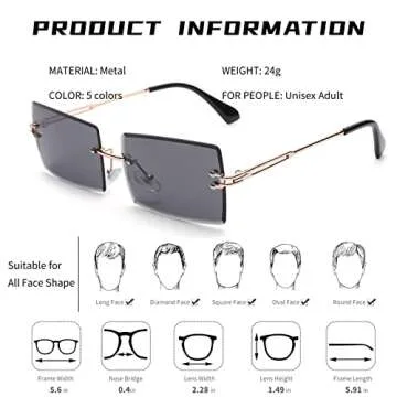 Pro Acme Rimless Rectangle Sunglasses for UV400 Protection