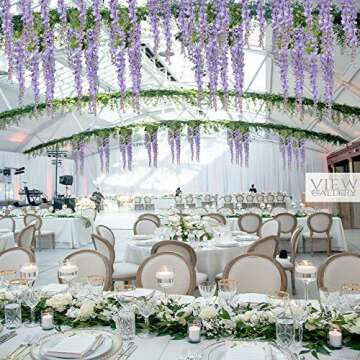 Artiflr 8pcs Artificial Flowers Silk Wisteria Vine Ratta Silk Hanging Flower Wedding Decor (Purple)