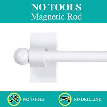 Turquoize 2 Pack Magnetic Curtain Rods for Metal Doors with Adjustable Length,Extends from 16 inch to 28 inch Magnetic Cafe Curtain Rod, Easy Installation for Any Steel Spaces, White, 2 Pack