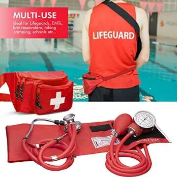 NOVAMEDIC First Aid Fanny Pack Stocked with Emergency Essentials and Professional Aneroid Sphygmomanometer Blood Pressure Machine with Stethoscope Set, Essential Medical Supplies kit