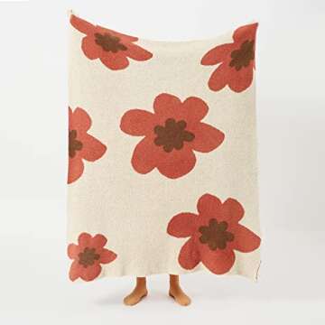 GunziStreet Floral Throw Blanket Big Flower Pattern Soft Cozy Warm Fuzzy Fluffy Microfiber Feather for Couch Bed Sofa Baby Pets Home Decor All Season (Chen Red, 47'' x 59'')