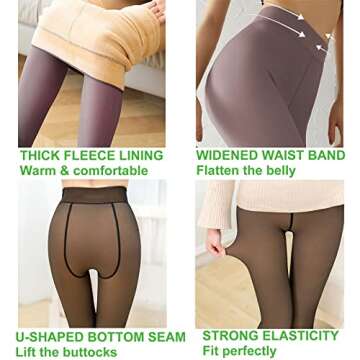 Mitid Fleece Lined Tights Women Leggings Thermal Pantyhose Fake Translucent Opaque High Waisted Wint...