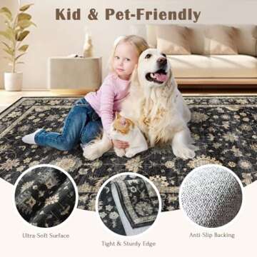 LUXRUG 3x5 Washable Area Rug - Small Entryway Rug Non-Slip Charcoal Black Vintage Traditional Floral...