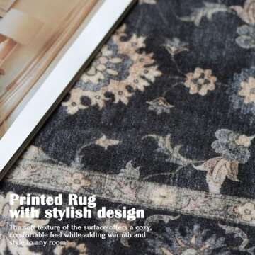 LUXRUG 3x5 Washable Area Rug - Small Entryway Rug Non-Slip Charcoal Black Vintage Traditional Floral Kitchen Rugs Low Pile Boho Carpet Throw Rugs for Living Room Bedroom Bathroom Entrance Dorm Office