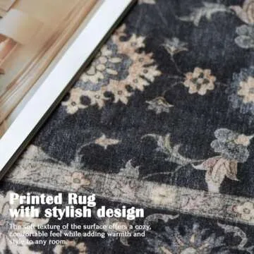 LUXRUG 3x5 Washable Area Rug - Small Entryway Rug Non-Slip Charcoal Black Vintage Traditional Floral Kitchen Rugs Low Pile Boho Carpet Throw Rugs for Living Room Bedroom Bathroom Entrance Dorm Office