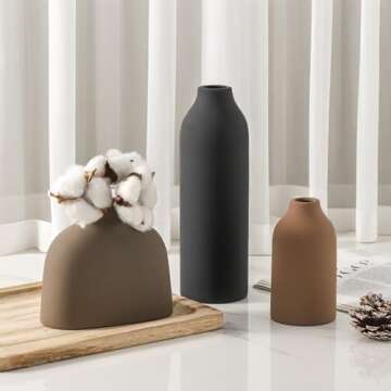 Ceramic Vase Set of 3,Vase Home Decor,Modern Farmhouse Decor, Flower Vase for Pampas Grass Dried Fre...