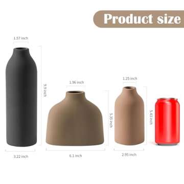 Ceramic Vase Set of 3,Vase Home Decor,Modern Farmhouse Decor, Flower Vase for Pampas Grass Dried Fresh Flowers,Bedroom,Living Room,Bookshelf Decoration, Centerpiece Table Decor,Boho Decor.