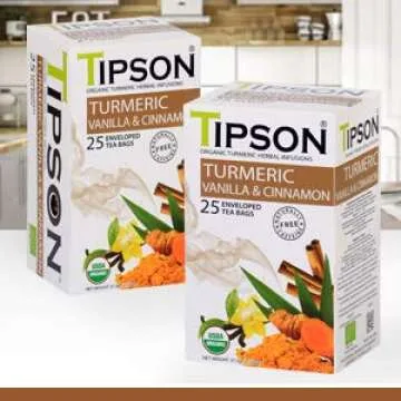 Tipson Organic Turmeric Herbal Infusions - Turmeric Vanilla & Cinnamon Flavor - Caffeine Free, Non GMO, Gluten Free - 25 Premium Tea Bags (Pack of 1)