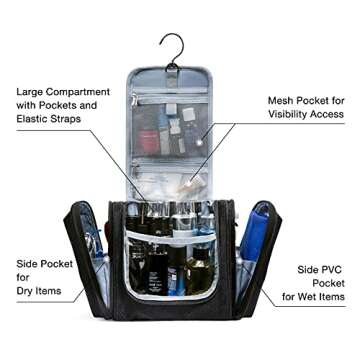 BAGSMART Toiletry Bag for Men, Travel Toiletry Organizer with hanging hook, Water-resistant Cosmetic...