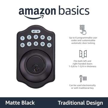 Amazon Basics Electronic Keypad Deadbolt Door Lock with Touch-Control Keyless Entry, Keyed Entry Opt...