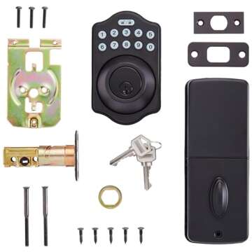 Amazon Basics Electronic Keypad Deadbolt Door Lock with Touch-Control Keyless Entry, Keyed Entry Option, Traditional, Matte Black, 1-Pack