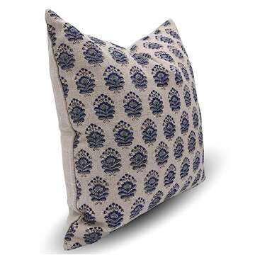 Fabritual Handmade 22x22 Inches Thick Linen Block Print Decorative Throw Pillowcase Cushion Cover wi...