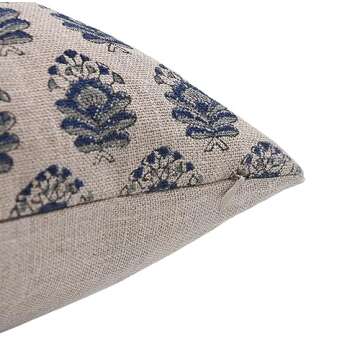 Fabritual Handmade 22x22 Inches Thick Linen Block Print Decorative Throw Pillowcase Cushion Cover with Invisible Zipper for Sofa, Couch, Fall, Christmas Decoration, Home Decor, Bheeshma, Light Blue