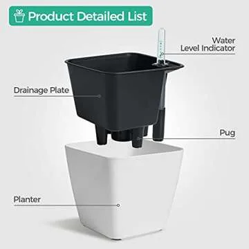 T4U 5.5 Inch Self Watering Plastic Planter with Water Level Indicator Pack of 3 - Matte White, Modern Decorative Planter Flower Pot for House Plants, Herbs, Aloe, African Violets, Succulents