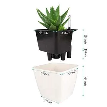T4U 5.5 Inch Self Watering Plastic Planter with Water Level Indicator Pack of 3 - Matte White, Modern Decorative Planter Flower Pot for House Plants, Herbs, Aloe, African Violets, Succulents