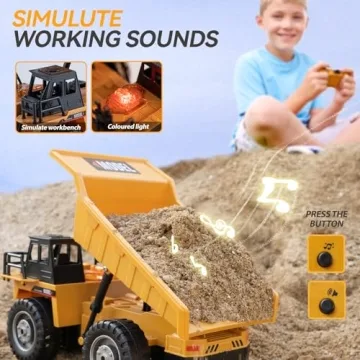 KASQERT RC Dump Truck Toys for Boys, 11 Channel Remote Control Dump Truck, RC Construction Vehicles with Sound and Light, Perfect Dump Truck Set Toy for Boys 6 7 8 9 10 11 12