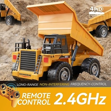 KASQERT RC Dump Truck Toys for Boys, 11 Channel Remote Control Dump Truck, RC Construction Vehicles with Sound and Light, Perfect Dump Truck Set Toy for Boys 6 7 8 9 10 11 12