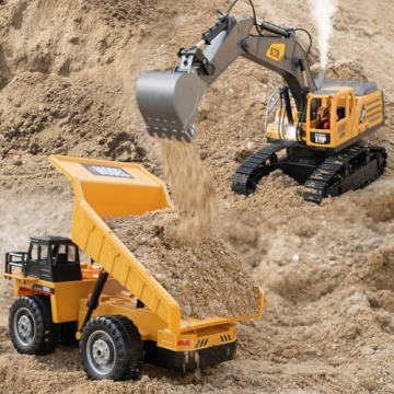 KASQERT RC Dump Truck Toys for Boys, 11 Channel Remote Control Dump Truck, RC Construction Vehicles with Sound and Light, Perfect Dump Truck Set Toy for Boys 6 7 8 9 10 11 12