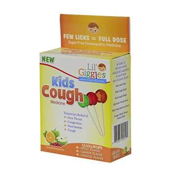Lil' Giggles Kids Medicated Lollipops - Sweet Gentle Relief for Kids & Non-drowsy - Kids Cough, Sore Throat, Congestion & Hoarseness - Homeopathic Remedy Children's Love - Apple, Cherry & Orange 12 CT