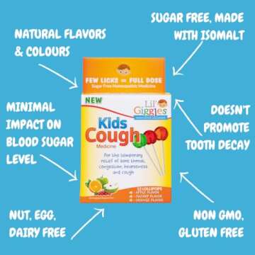 Lil' Giggles Kids Medicated Lollipops - Sweet Gentle Relief for Kids & Non-drowsy - Kids Cough, Sore Throat, Congestion & Hoarseness - Homeopathic Remedy Children's Love - Apple, Cherry & Orange 12 CT