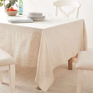 SARO LIFESTYLE Poly and Linen Blend Toscana Tablecloth with No Hemstitch Border, Natural, 90"x132"
