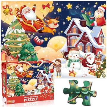 Christmas Jigsaw Puzzle for Kids Ages 3-5 4-8 Year Old and Up，Jumbo 72 Piece Reindeer Floor Puzzle...