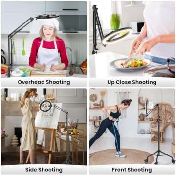 LUXSURE Ring Light Tripod for iPhone, Overhead Phone/Camera Mount with Casters,LED Ring Light with Stand and Phone Holder,Phone Tripod with Light for Video Recording/Live Streaming/Cooking