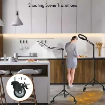 LUXSURE Ring Light Tripod for iPhone, Overhead Phone/Camera Mount with Casters,LED Ring Light with Stand and Phone Holder,Phone Tripod with Light for Video Recording/Live Streaming/Cooking