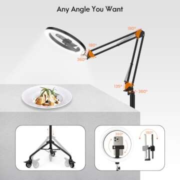 LUXSURE Ring Light Tripod for iPhone, Overhead Phone/Camera Mount with Casters,LED Ring Light with Stand and Phone Holder,Phone Tripod with Light for Video Recording/Live Streaming/Cooking