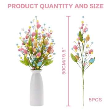 RoseCraft Artificial Easter Flower, 5 Pcs Easter Colorful Egg Berries Decorations, Spring Flower Ste...