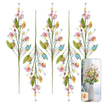 RoseCraft Artificial Easter Flower, 5 Pcs Easter Colorful Egg Berries Decorations, Spring Flower Stems Egg Twig Branches, for Home Party Vase Flower Arrangement Centerpiece Decor.