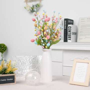 RoseCraft Artificial Easter Flower, 5 Pcs Easter Colorful Egg Berries Decorations, Spring Flower Stems Egg Twig Branches, for Home Party Vase Flower Arrangement Centerpiece Decor.