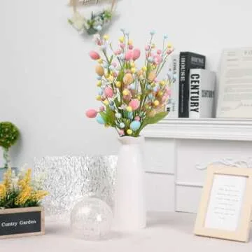 RoseCraft Artificial Easter Flower, 5 Pcs Easter Colorful Egg Berries Decorations, Spring Flower Stems Egg Twig Branches, for Home Party Vase Flower Arrangement Centerpiece Decor.