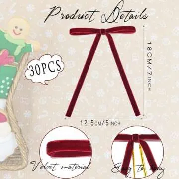 Spiritlele 30 Pcs Burgundy Christmas Bows for Christmas Tree Velvet Ribbon Bow Knot Vintage Wreath Bows Ornaments for Xmas Holiday Home Decoration (5 x 7 Inch, Width of 3/8")