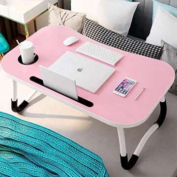 Wokie Foldable Laptop Bed Table Tray, Portable Lap Desk Stand, Multifunction Lap Tablet with Cup Holder Perfect for Eating Breakfast, Reading Book, Working,Watching Movie on Bed/Couch/Sofa (Green)