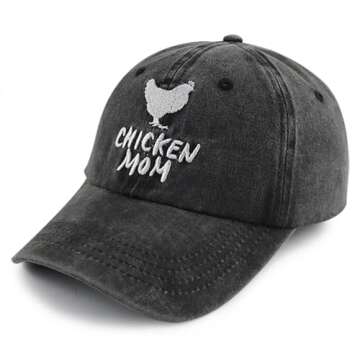 Chicken Hat for Women Mom Mama Mother, Adjustable Cotton Embroidered Farm Hen Baseball Cap, Thanksgi...