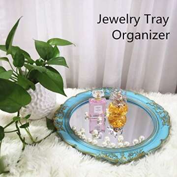 Yamfurga Decorative Mirrors Tray, Hanging Wall Mirror, Vintage Multi-Functional Display Tray, Jewelry Trays, Vanity Trays, Serving Trays,13" W x 15" L, Golden Blue